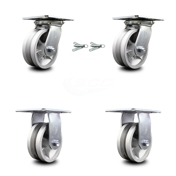 Service Caster 5 Inch V Groove Semi Steel Caster Set with Roller Bearing 2 Swivel Lock 2 Rigid SCC-35S520-VGR-BSL-2-R-2 - main